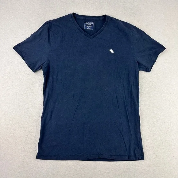 Abercrombie & Fitch V-Neck T-Shirt Mens L Navy Blue Cotton Nautical Peppy - Picture 1 of 7